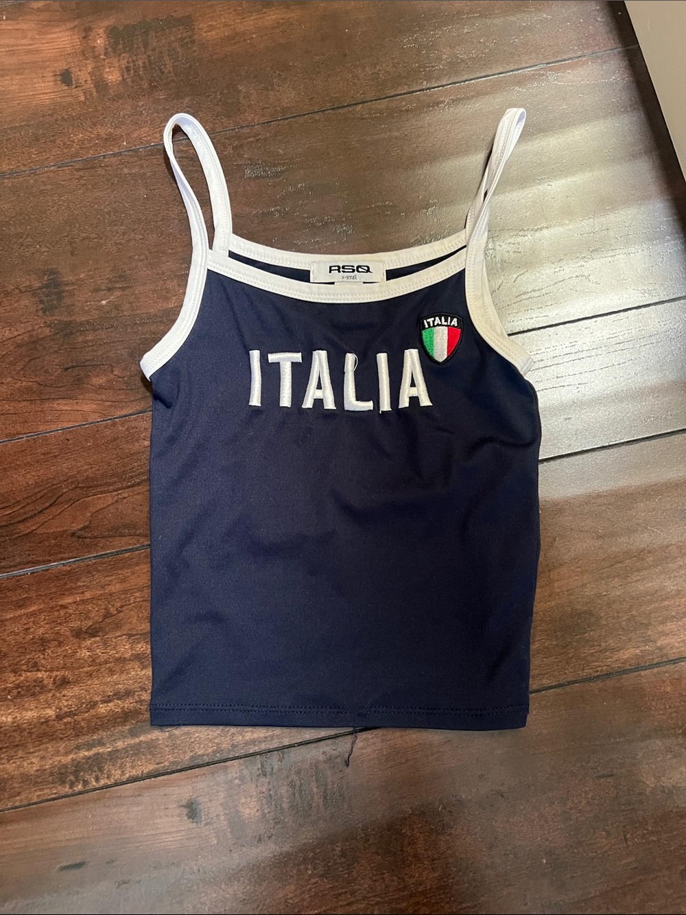 RSQ Navy Cropped Tank with White Trim and Italia Patch